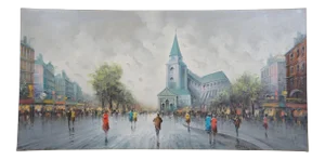 1987 Paris Impressionist Street Scene Cityscape Oil Painting Antonio Devity 48"