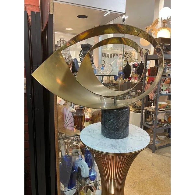 Rare Large Curtis Jere Abstract Brass and Marble Sculpture. Amorphic articulating sculpture that can rotate on an axis ....