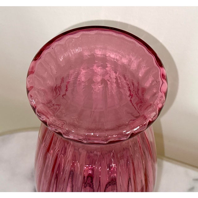 Contemporary Ribbed Cranberry Pink Glass Vase - 16 Inches Tall For Sale - Image 9 of 10