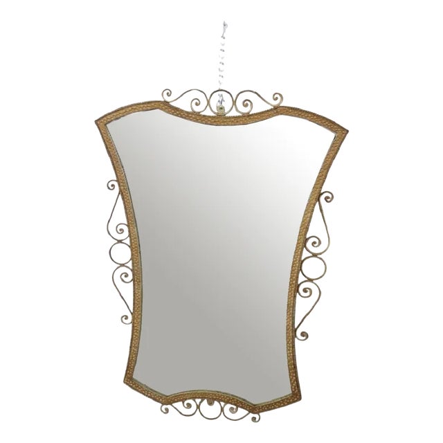 Vintage Gilded Iron Wall Mirror, 1950s For Sale