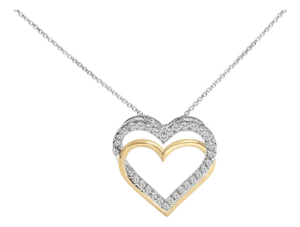 14K Yellow Gold Plated Sterling Silver 1.00 Cttw Diamond Double Heart Pendant Necklace