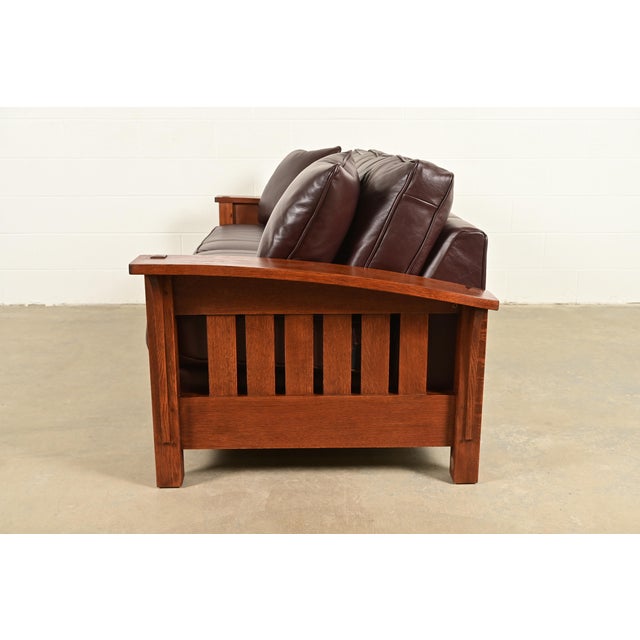 Brown L. & J. G. Stickley Mission Oak Arts & Crafts Sofa For Sale - Image 8 of 11