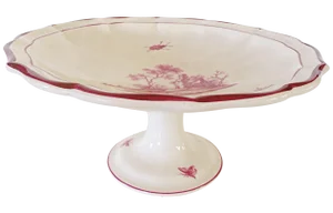 Gien French Faience Pedestal Serving Plate - Insect 'Paysages Rose'