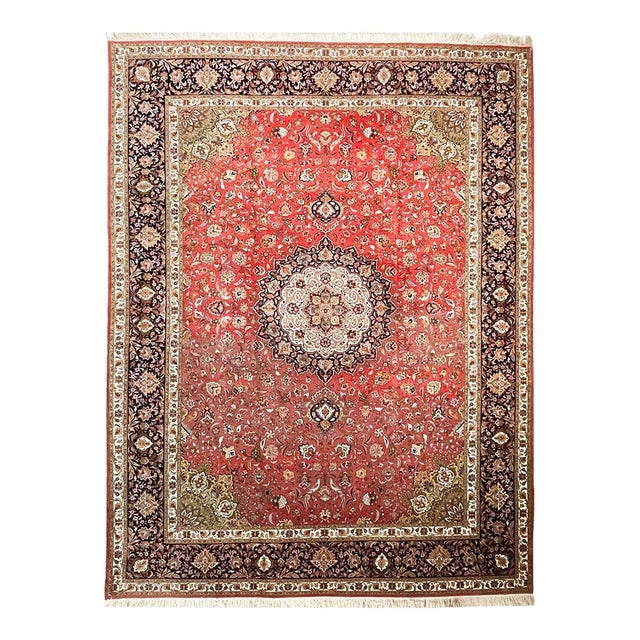 1950s TABRIZ Over 1M KNOTS Fine Silk Highlights with Royal Bird Motifs Rug 9.7 x 13.6 For Sale