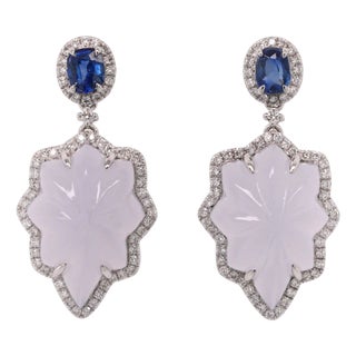 Chalcedony, Sapphire and Diamond Platinum Drop Earrings - Fei Liu, Pair For Sale