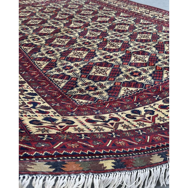 Afghan Turkmen Hand-Knotted Wool Rug, Ivory Star Lattice, 9'10" X 6'8" For Sale - Image 9 of 14