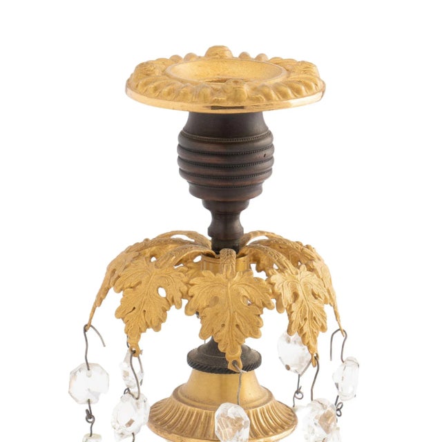 Gold English Regency Candlesticks With Crystal Lusters (1800) For Sale - Image 8 of 10