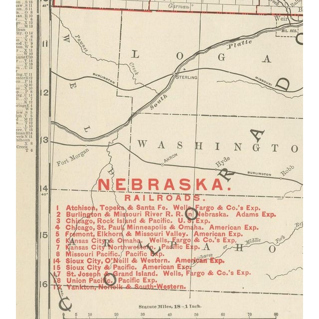 Antique Map of Nebraska, The Cornhusker State from Rand McNally, 1899 For Sale - Image 3 of 12
