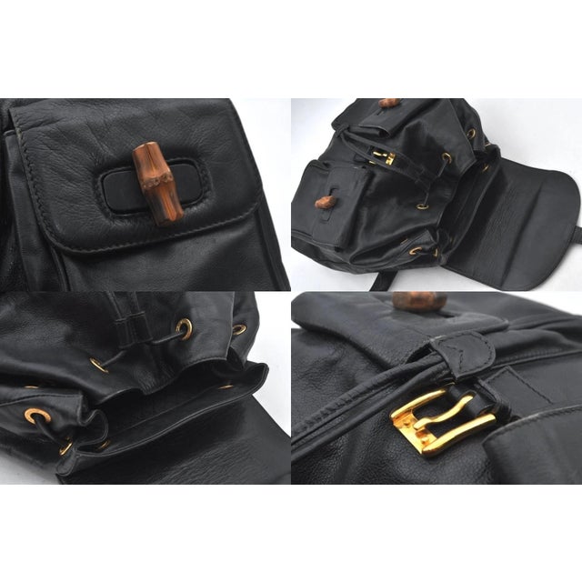 Black 1990s Gucci Bamboo Backpack Leather Black For Sale - Image 8 of 13