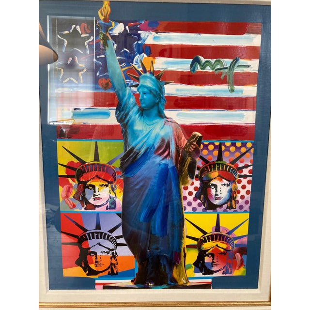 Blue Peter Max “Patriotic Series: Full Liberty” Hand-Painted Mixed Media Print For Sale - Image 8 of 8