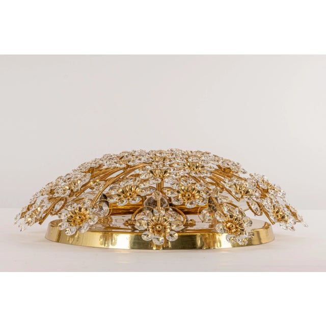 Petite Gilt Brass Cut-Glass Flower Flush Mount by Palwa, Germany, 1970s For Sale - Image 10 of 12