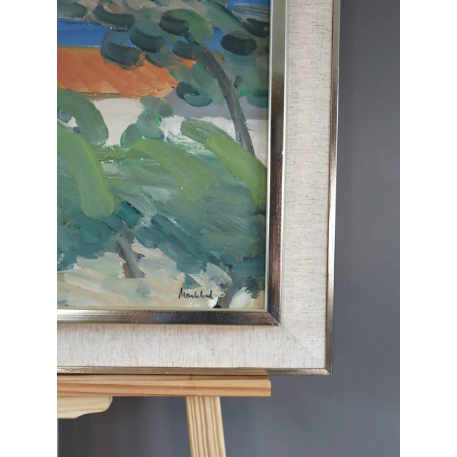 Mid-Century Modern 'Mediterranean Escape' Swedish Expressive Landscape Oil Painting, Framed For Sale - Image 6 of 10