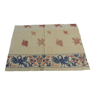 Vintage Red and Blue Embroidered Linen Textile From Greek Isles For Sale