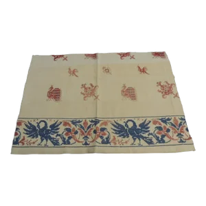 Vintage Red and Blue Embroidered Linen Textile From Greek Isles