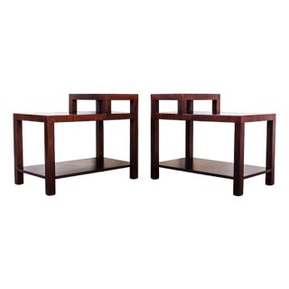 Restored 1950s Robsjohn-Gibbings for Widdicomb Two Tier Mahogany Side Tables For Sale