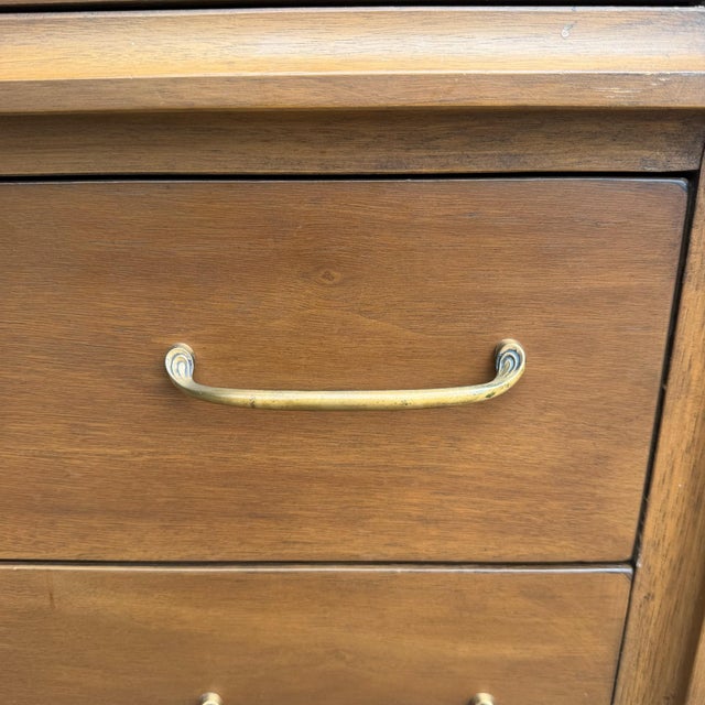 Vintage Mid Century Broyhill Forward Walnut Highboy Dresser For Sale - Image 9 of 11