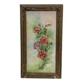 1940s Porcelain Tile Hand Painted Carnations For Sale