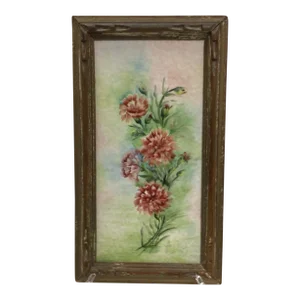 1940s Porcelain Tile Hand Painted Carnations