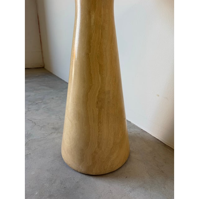 Beige Vintage Organic Modern Minimalist Italian Travertine Pedestal Side Table For Sale - Image 8 of 12