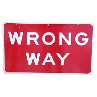 Industrial Authentic Metal Wrong Way Street Sign For Sale