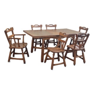 Vintage Cushman Style Solid Wood Maple Drop-Leaf Dining Table & 6 Chairs Set For Sale