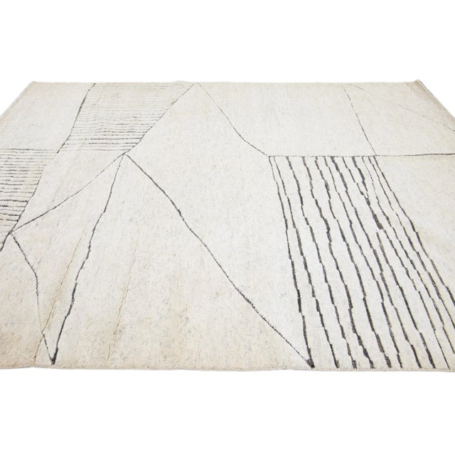 2020s 2020s Apadana's Modern Moroccan Style Ivory Wool Rug With Abstract Motif For Sale - Image 5 of 7