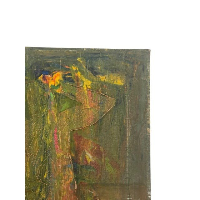 Textile Vintage Abstract Expressionist Oil Painting on Canvas, Signed "Gierda," Textured Figurative Composition. For Sale - Image 7 of 10