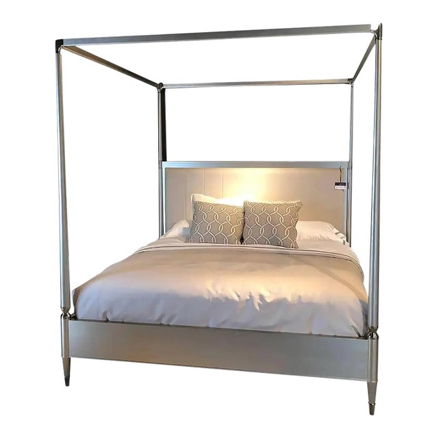 Jonathan Charles Modern Toulouse Silver Oak Wood King Poster Bed Frame For Sale
