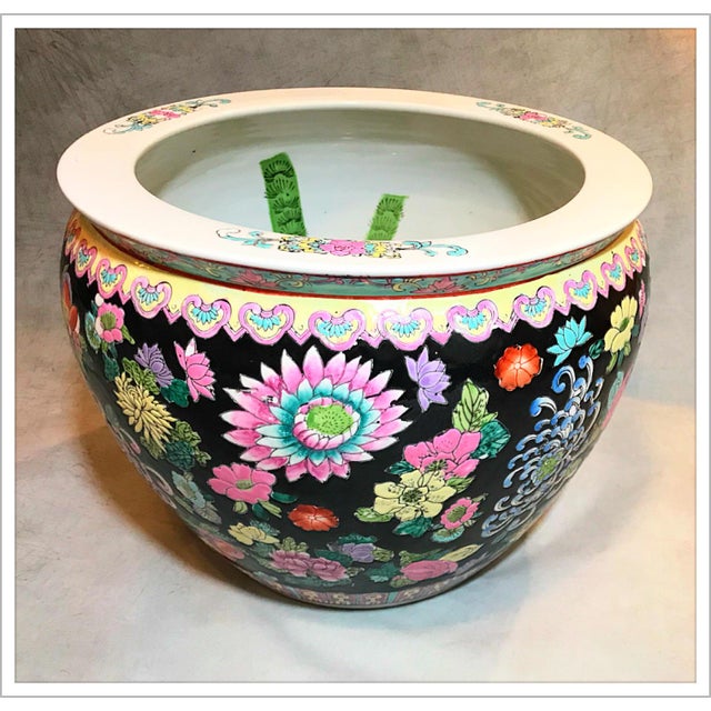 Vintage Porcelain Chinese Fish Bowl Planter | Chairish