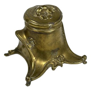 Art Nouveau Jennings Bros. Ormolu Inkwell with Milk Glass Insert For Sale
