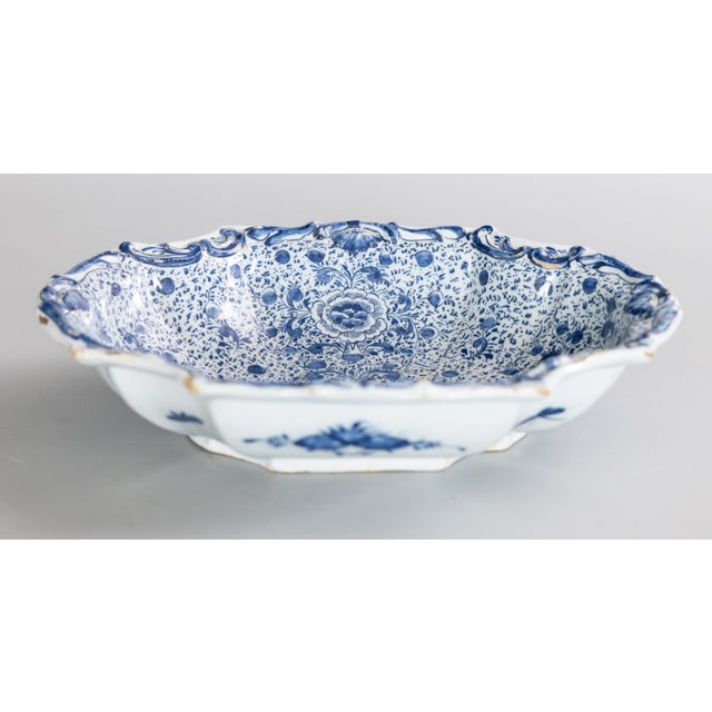 Ceramic Rare 18th Century Dutch Delft Faience Floral Patterned Lobed Dish Bowl For Sale - Image 7 of 12
