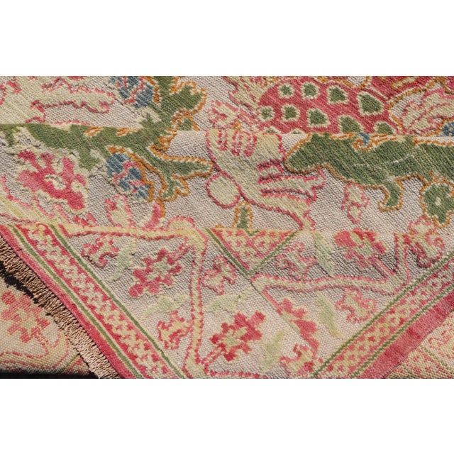Antique Spanish Gallery Rug With Coral, Olive, and Cream Floral Design For Sale - Image 14 of 15