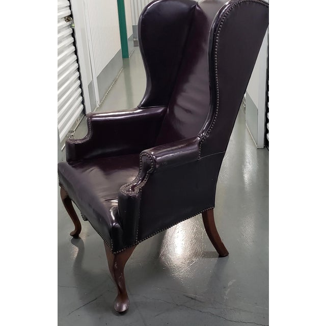 Rich Burgundy Patent Leather Wing Back Chair C.1920 | Chairish