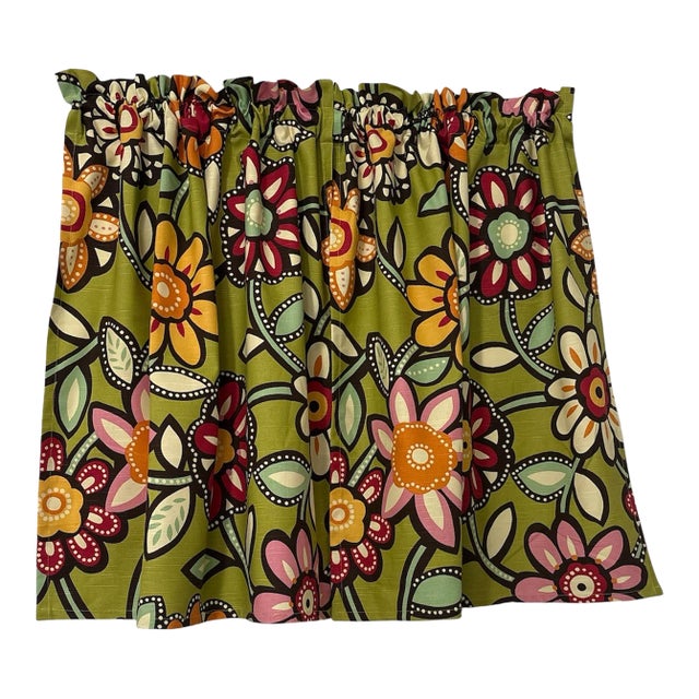 Green Floral Cafe Curtains 28Wx25L Handmade New For Sale