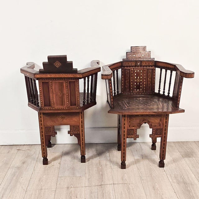 Pair of Syrian Shell Inlaid Hall Chairs, Circa 1960 For Sale - Image 4 of 14
