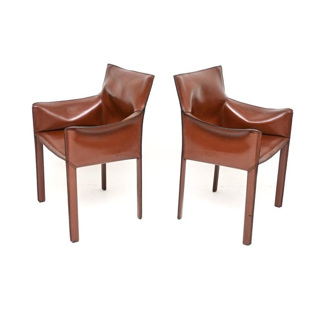 Vintage Italian Leather Armchairs by Enrico Pellizzoni, 1980, Set of 2 For Sale - Image 4 of 11