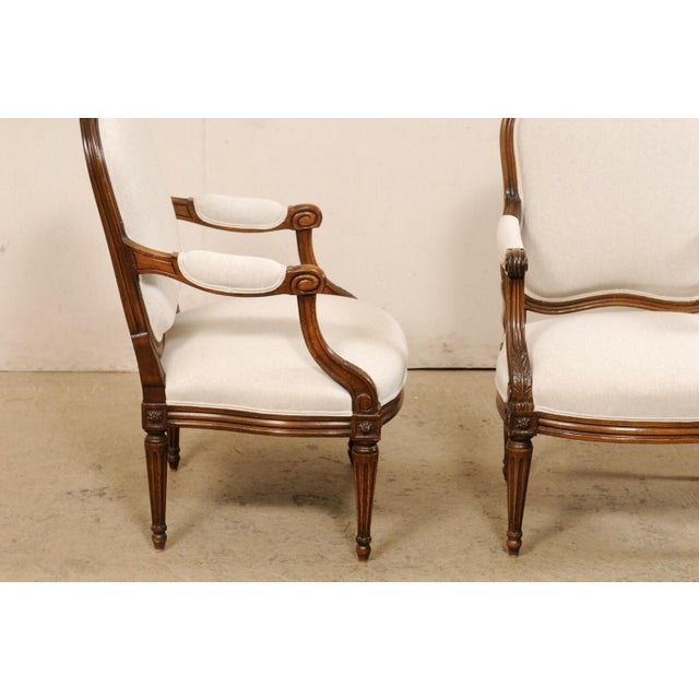 19th Century 19th C. French Pair Upholstered Fauteuils For Sale - Image 5 of 12