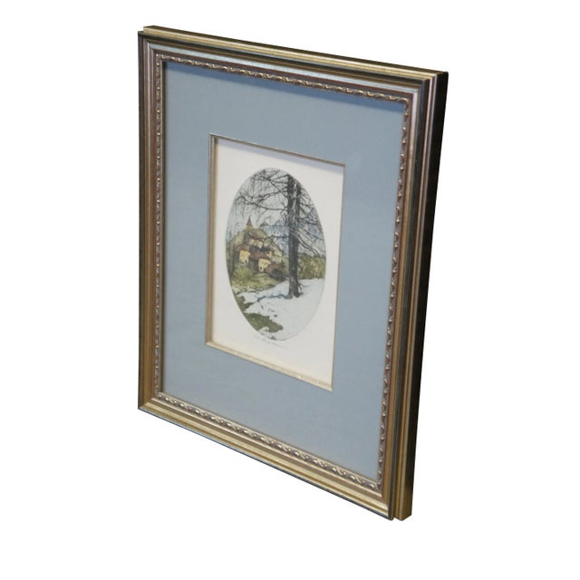 Expressionism Luigi Kasimir C. 1950 Austrian Winter Landscape III Color Etching on Paper 19" For Sale - Image 3 of 8