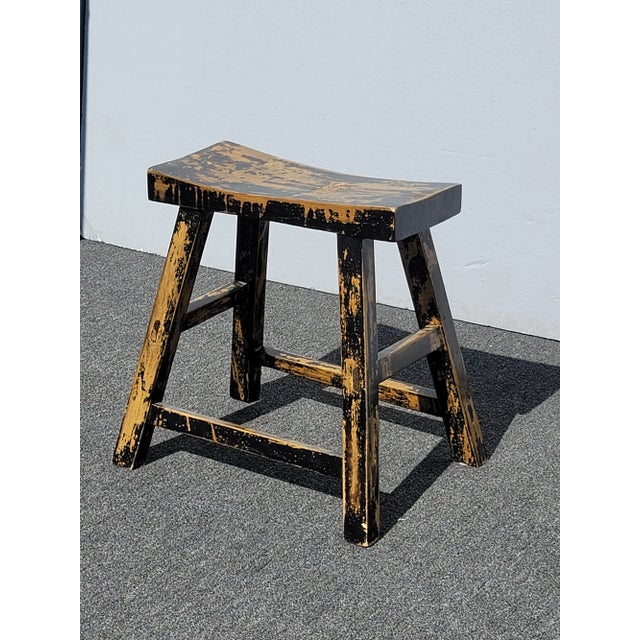 Farmhouse Vintage French Country Farmhouse Chic Metalic Gold & Black Crackle Bench Stool For Sale - Image 3 of 13