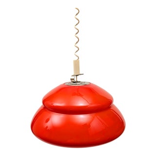 Mid-Century Saucer Pendant Rise and Fall Suspension Red Glass For Sale