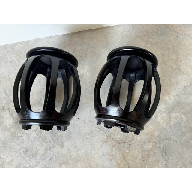 Vintage Chinese Asian Black Ebonized Drum Shaped Stools - a Pair For Sale In Miami - Image 6 of 9