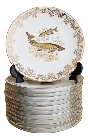 French Porcelain Fish Plates from Limoges, Set of 13