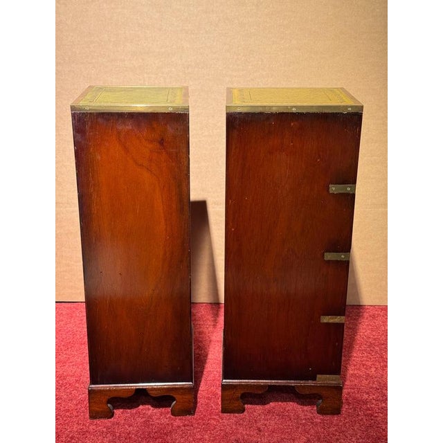 Brown Military Apothecary Bedside Tables with Drawers and Leather Tops, 1850s, Set of 2 For Sale - Image 8 of 18