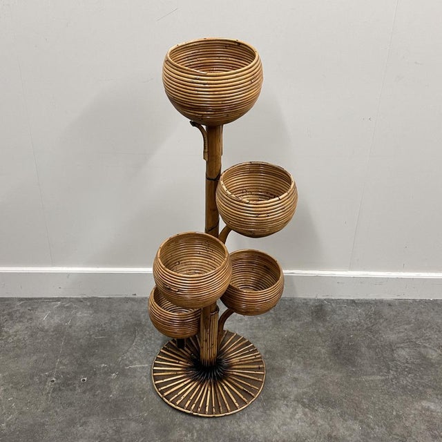 Italian Bamboo Multi-Tier Plant Stand with Sculptural Bowls, 1960s For Sale - Image 5 of 13