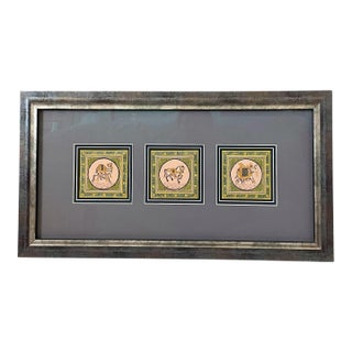 Rajasthani Indian Miniature Silk Paintings on Silk. Triptych Custom Framed. Animal, Horse, Elephant. For Sale