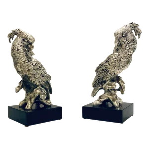 Modern Silvered Bronze Cockatoo Sculptures Pair