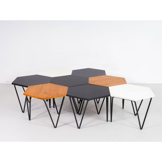 Hexagonal Coffee Tables in Wood and Metal by Gio Ponti from ISA, 1950s, Set of 8 For Sale - Image 13 of 13