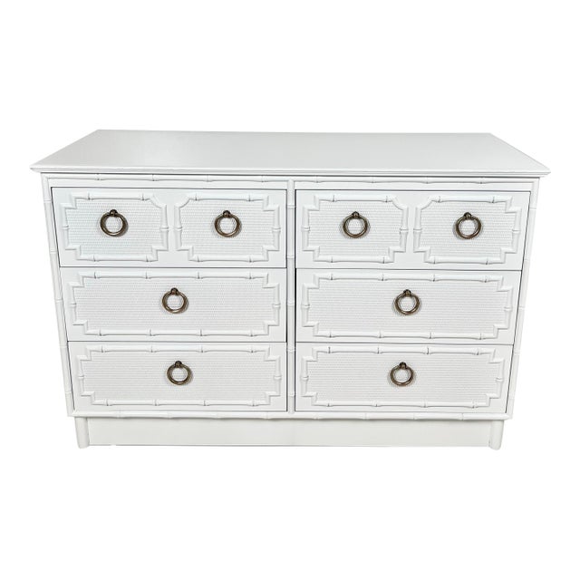 Vintage Lacquered Omega Faux Bamboo Chest of Drawers Dresser For Sale