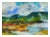 Colorful watercolor landscape of a lake surrounded by mountains by California artist Les (Leslie Luverne) Anderson...