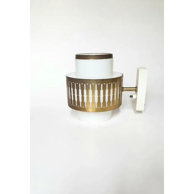 White Scandinavian Wall Light in Brass and Acrylic Glass by Bent Karlby for Lyfa, 1967s For Sale - Image 8 of 8